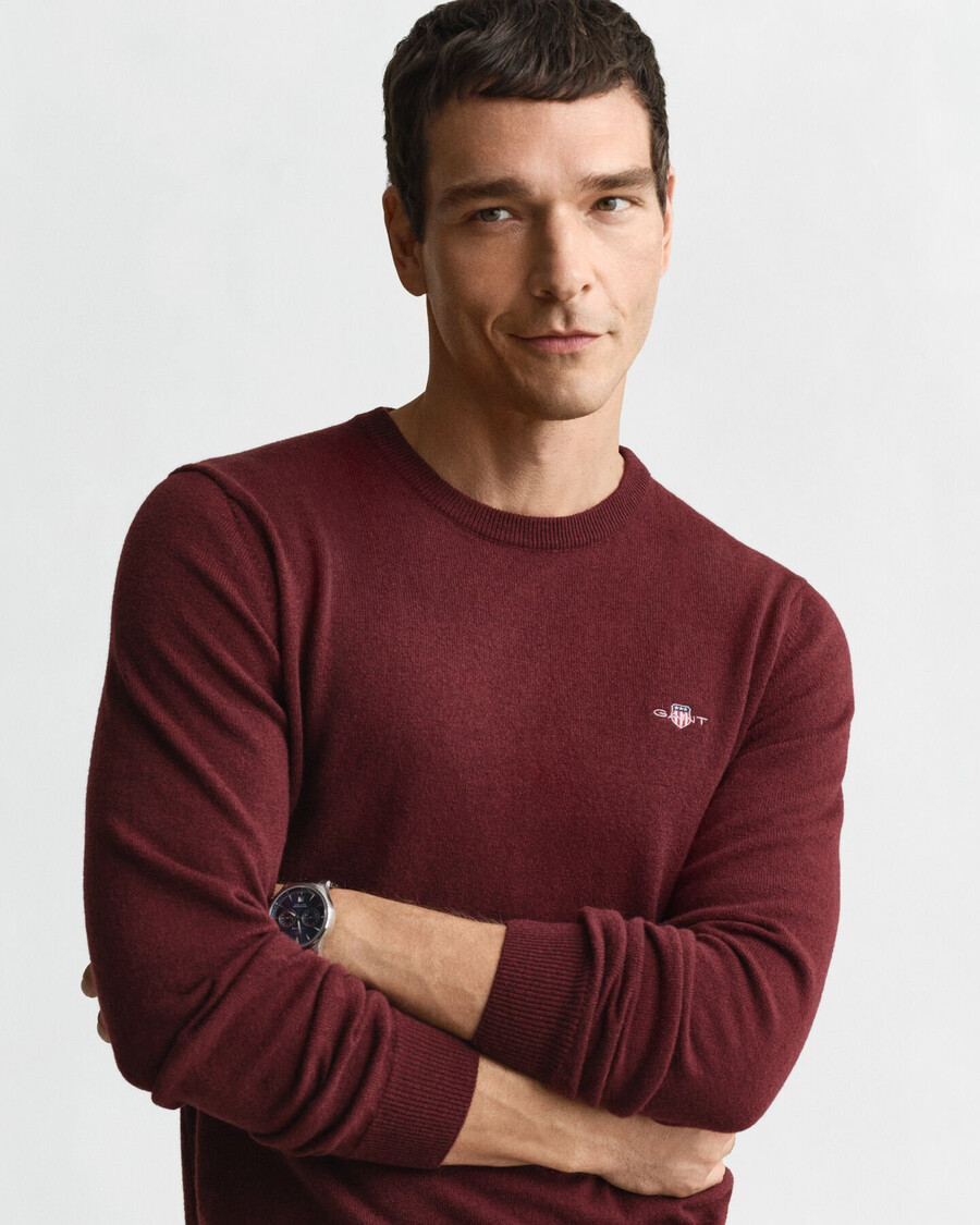 superfine lambswool crew neck sweater - bordeaux melange