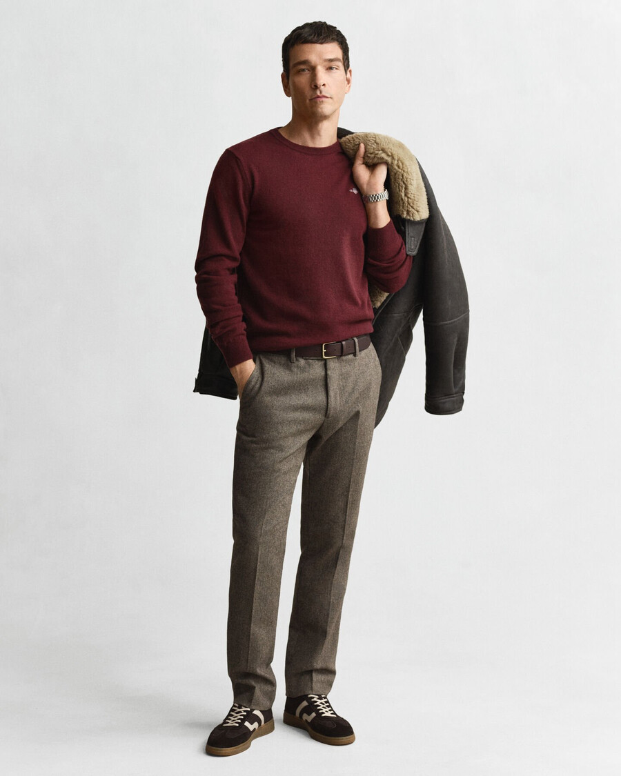 superfine lambswool crew neck sweater - bordeaux melange