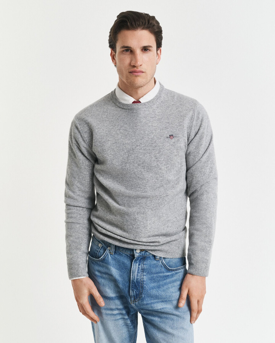 superfine lambswool crew neck sweater - grey melange