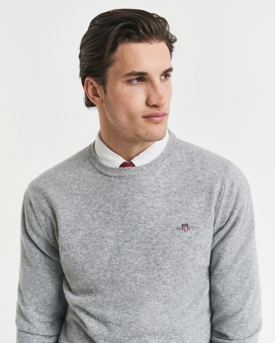 superfine lambswool crew neck sweater - grey melange