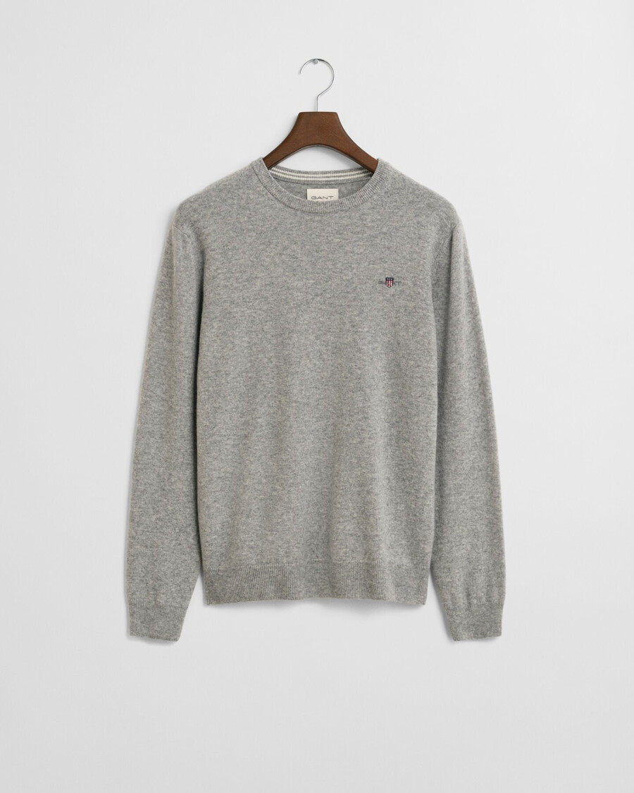 superfine lambswool crew neck sweater - grey melange