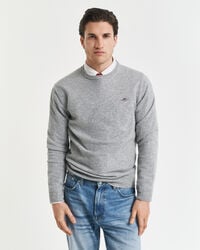 superfine lambswool crew neck sweater - grey melange
