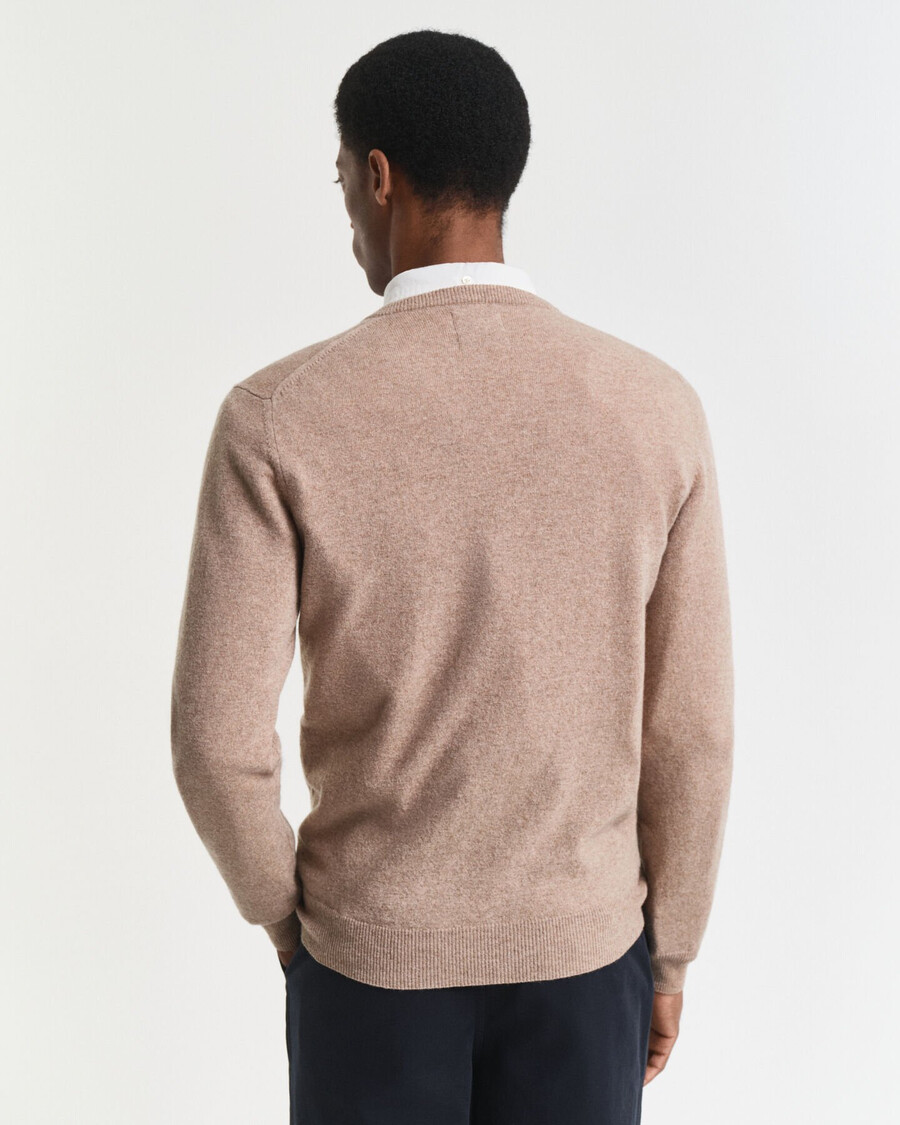 superfine lambswool vneck sweater - dk sand melange