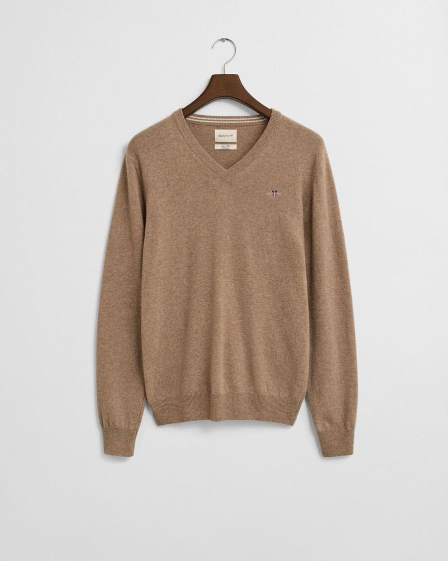 superfine lambswool vneck sweater - dk sand melange