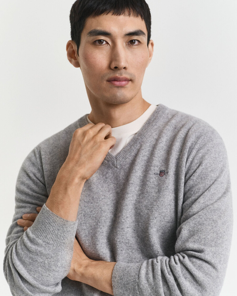 superfine lambswool vneck sweater - grey melange