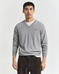 superfine lambswool vneck sweater - grey melange