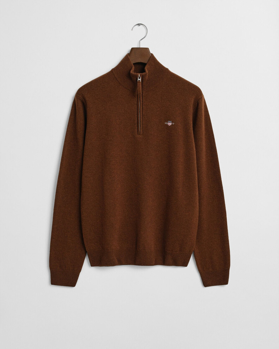 superfine lambswool halfzip sweater - mahogany brown