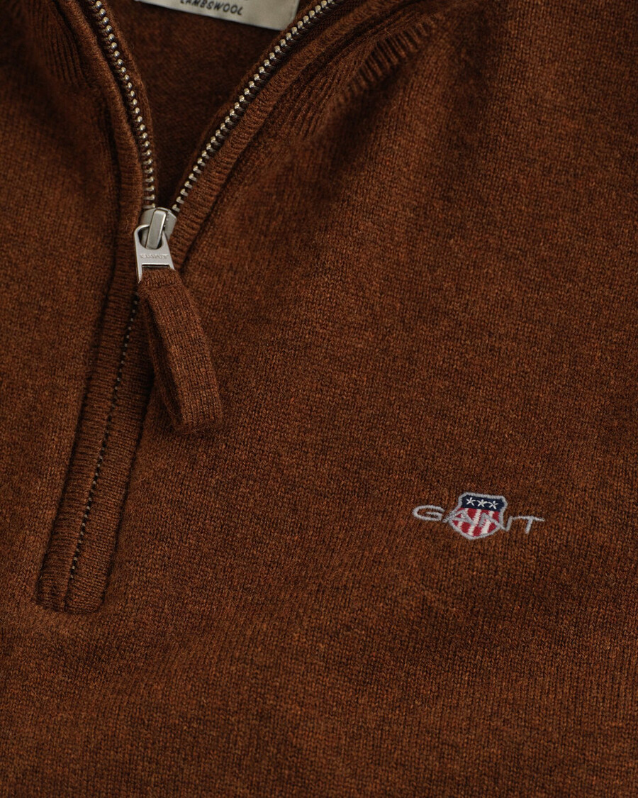 superfine lambswool halfzip sweater - mahogany brown