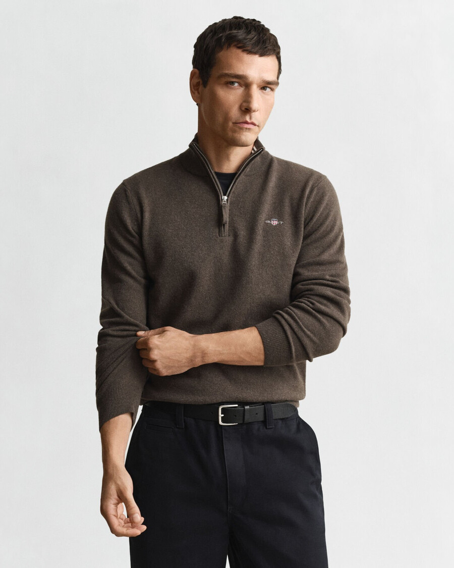 superfine lambswool halfzip sweater - seawood melange