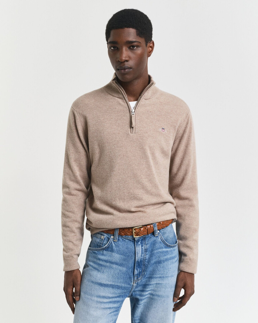 superfine lambswool halfzip sweater - dk sand melange
