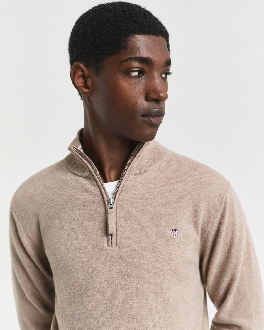 superfine lambswool halfzip sweater - dk sand melange