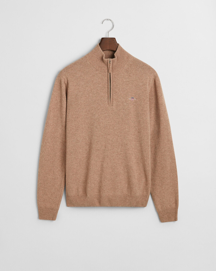 superfine lambswool halfzip sweater - dk sand melange