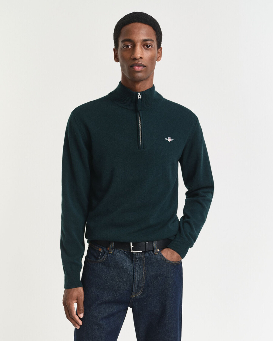 superfine lambswool halfzip sweater - tartan green