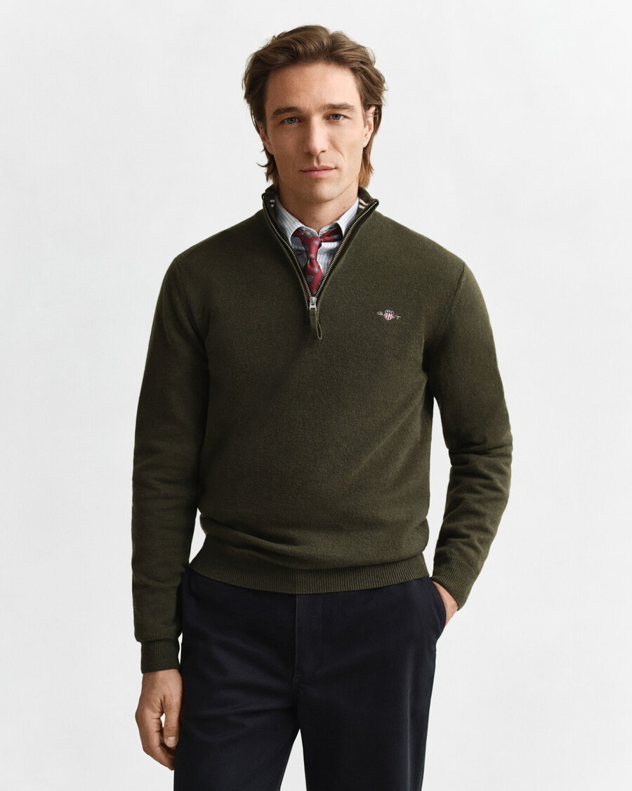 superfine lambswool halfzip sweater - khaki green melange