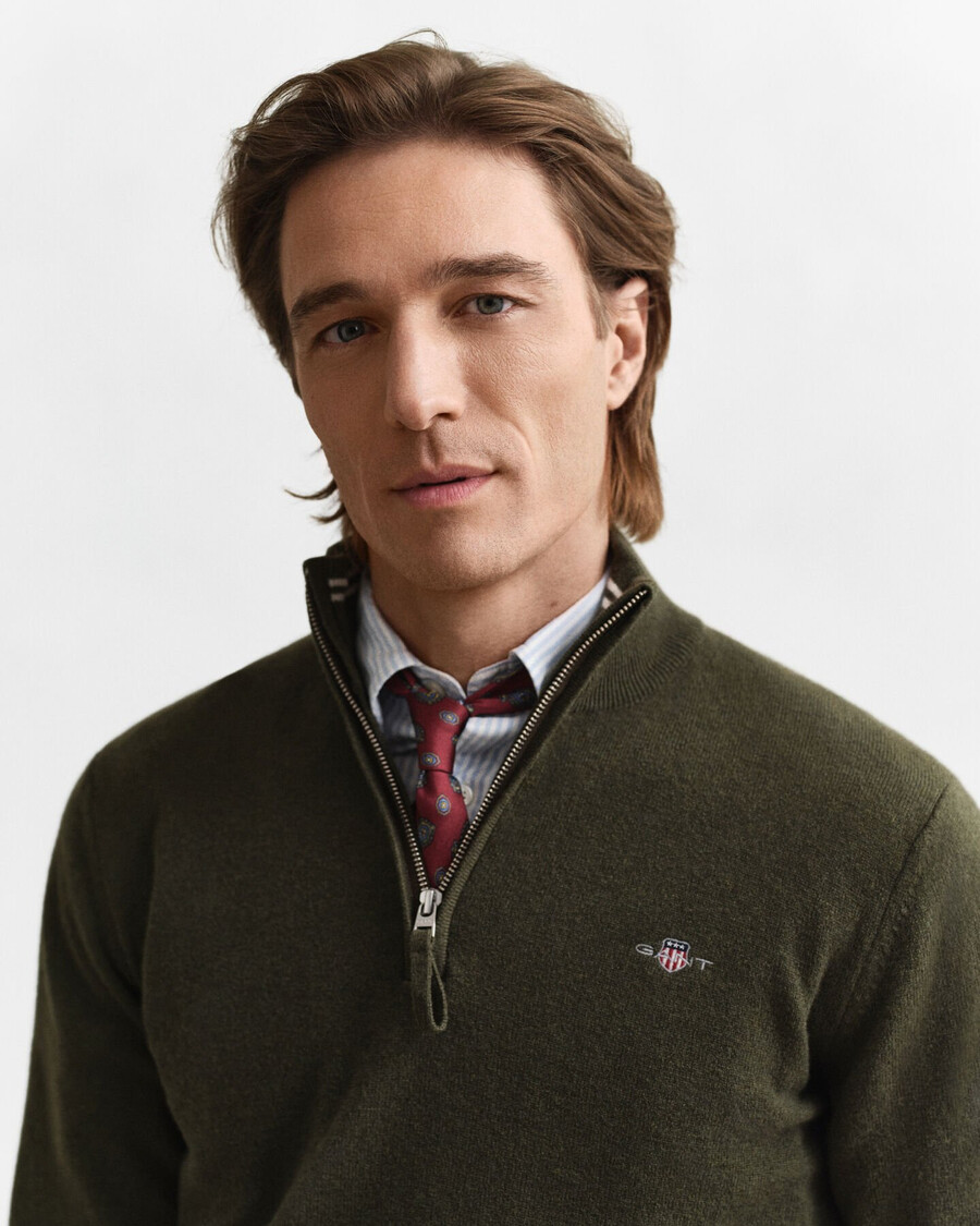 superfine lambswool halfzip sweater - khaki green melange
