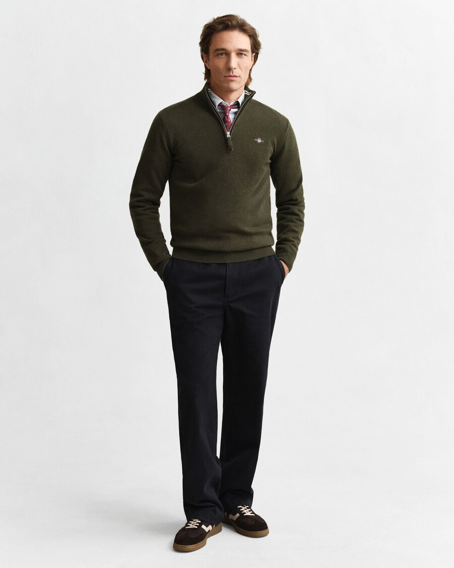 superfine lambswool halfzip sweater - khaki green melange