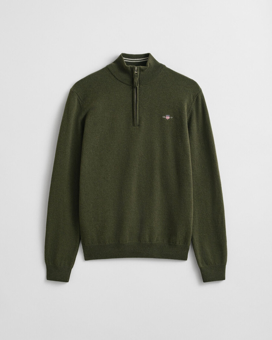 superfine lambswool halfzip sweater - khaki green melange
