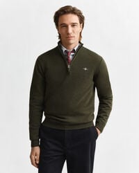 superfine lambswool halfzip sweater - khaki green melange