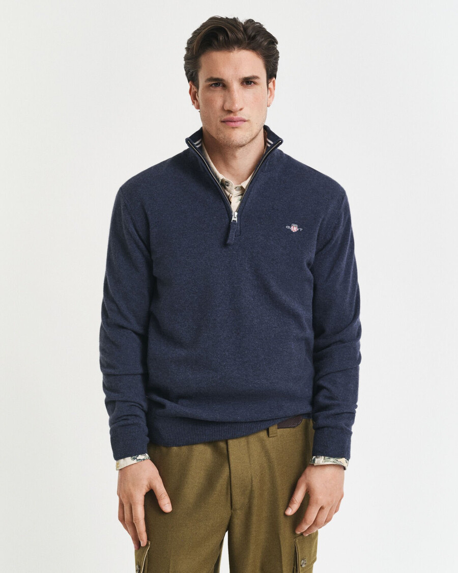 superfine lambswool halfzip sweater - dark navy melange