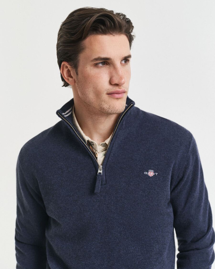 superfine lambswool halfzip sweater - dark navy melange