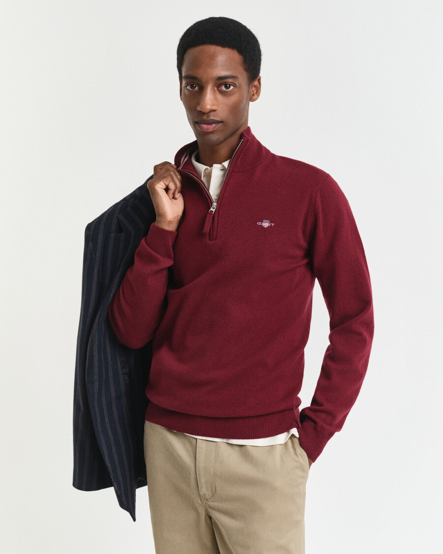 superfine lambswool halfzip sweater - plumped red