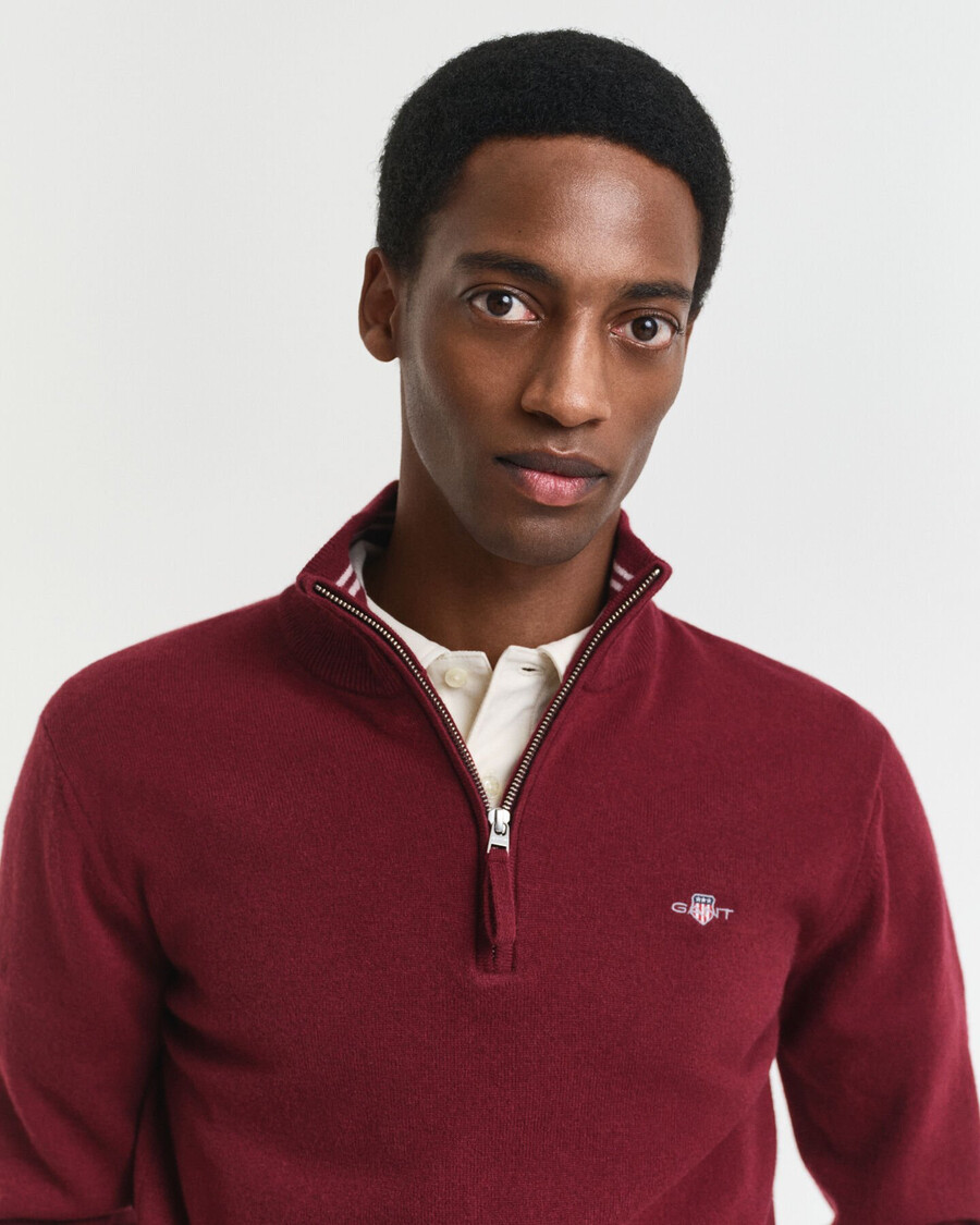 superfine lambswool halfzip sweater - plumped red