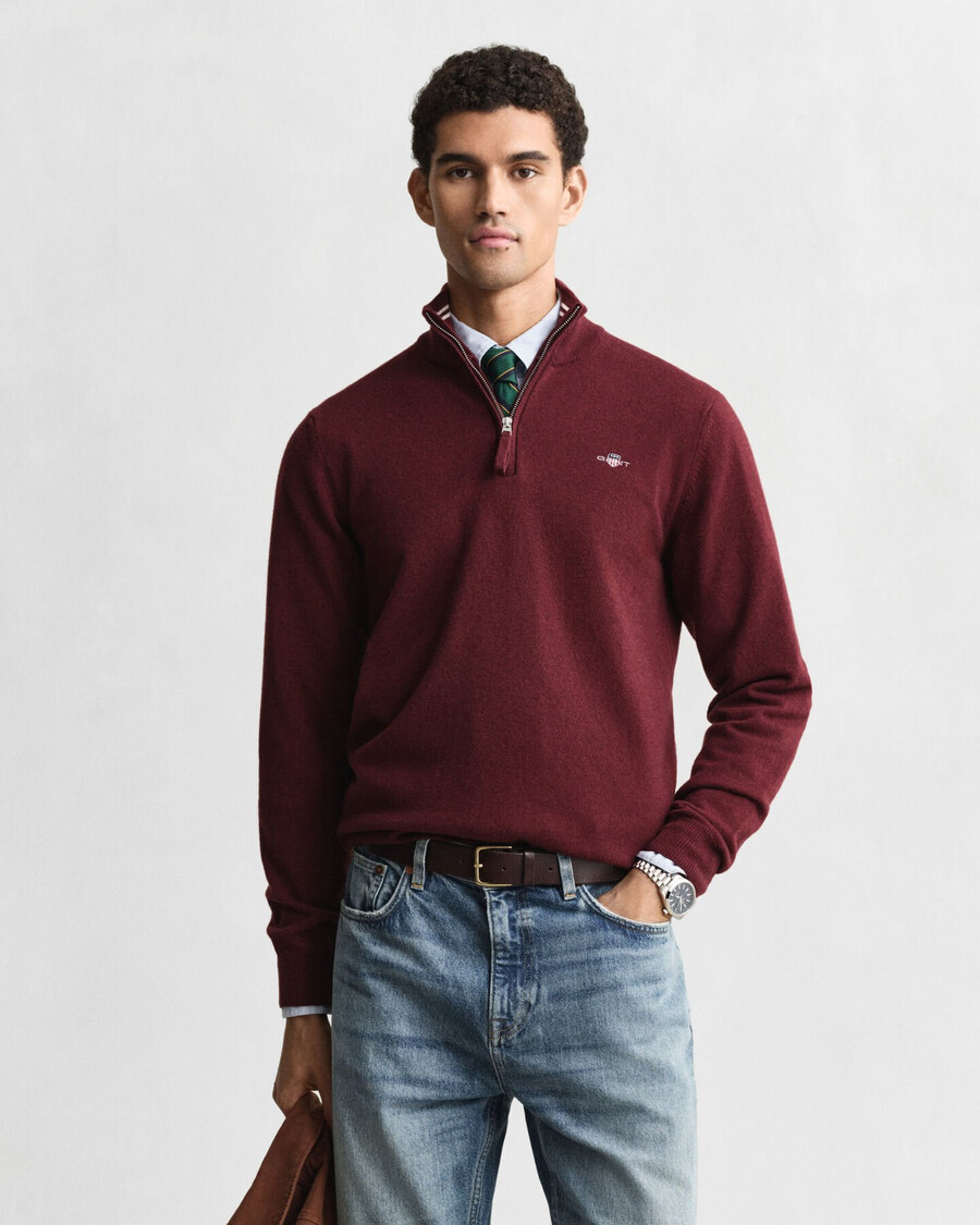 superfine lambswool halfzip sweater - bordeaux melange