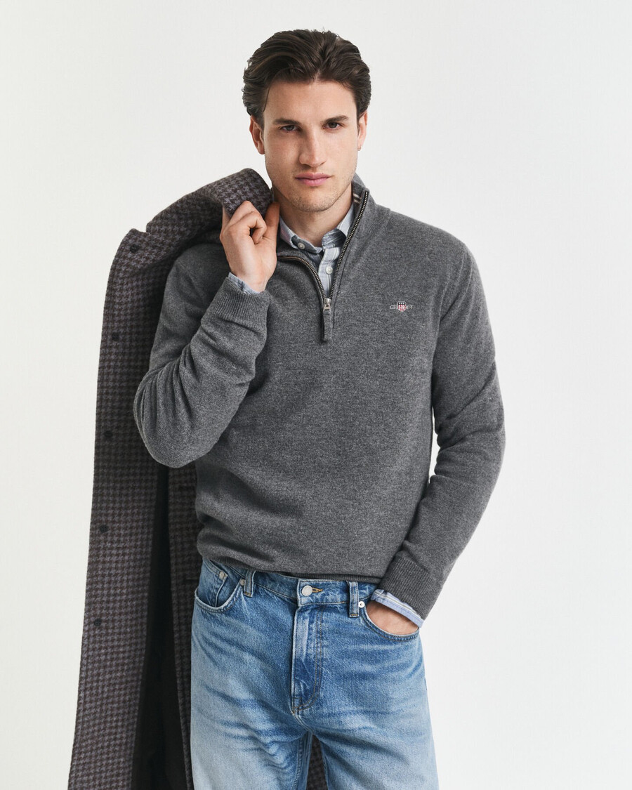 superfine lambswool halfzip sweater - charcoal melange
