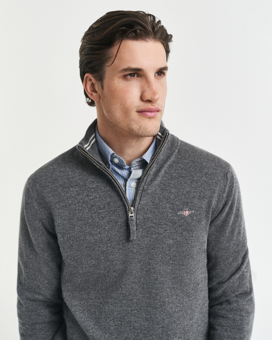 superfine lambswool halfzip sweater - charcoal melange