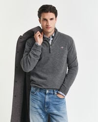 superfine lambswool halfzip sweater - charcoal melange