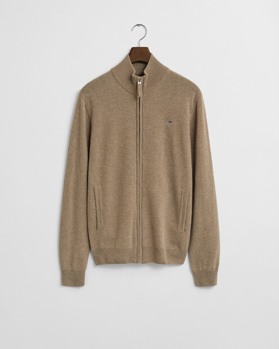 superfine lambswool zip cardigan - dk sand melange