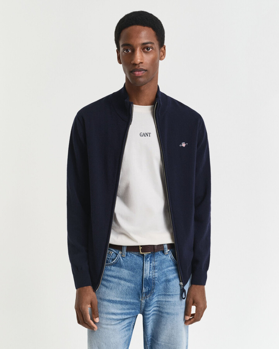 superfine lambswool zip cardigan - marine