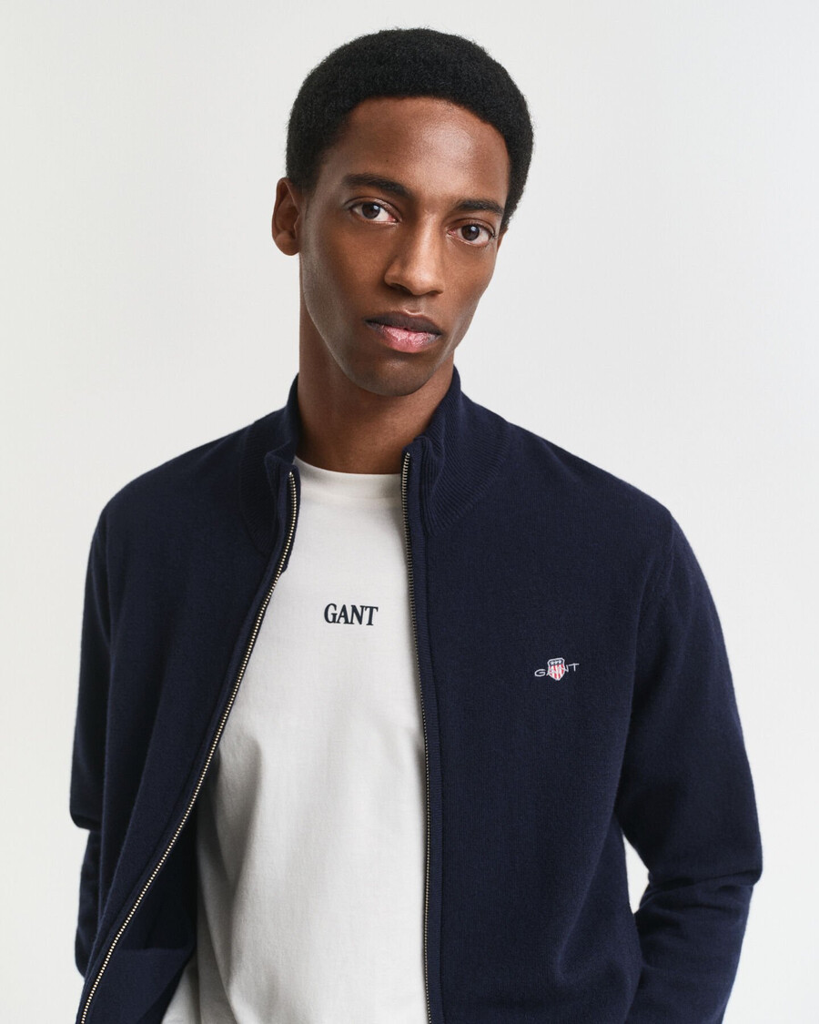 superfine lambswool zip cardigan - marine
