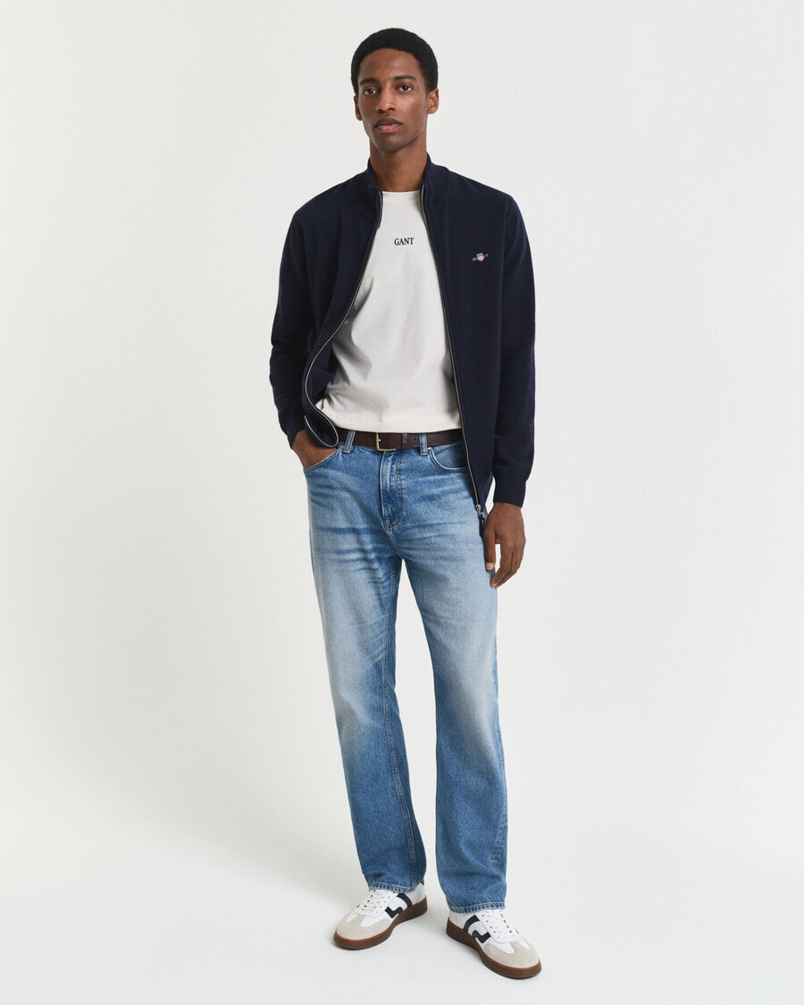 superfine lambswool zip cardigan - marine