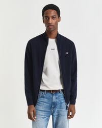 superfine lambswool zip cardigan - marine