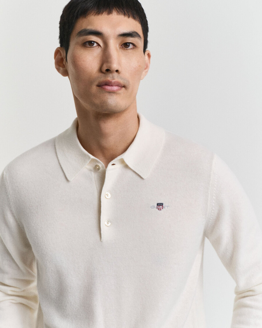 superfine lambswool polo sweater - cream