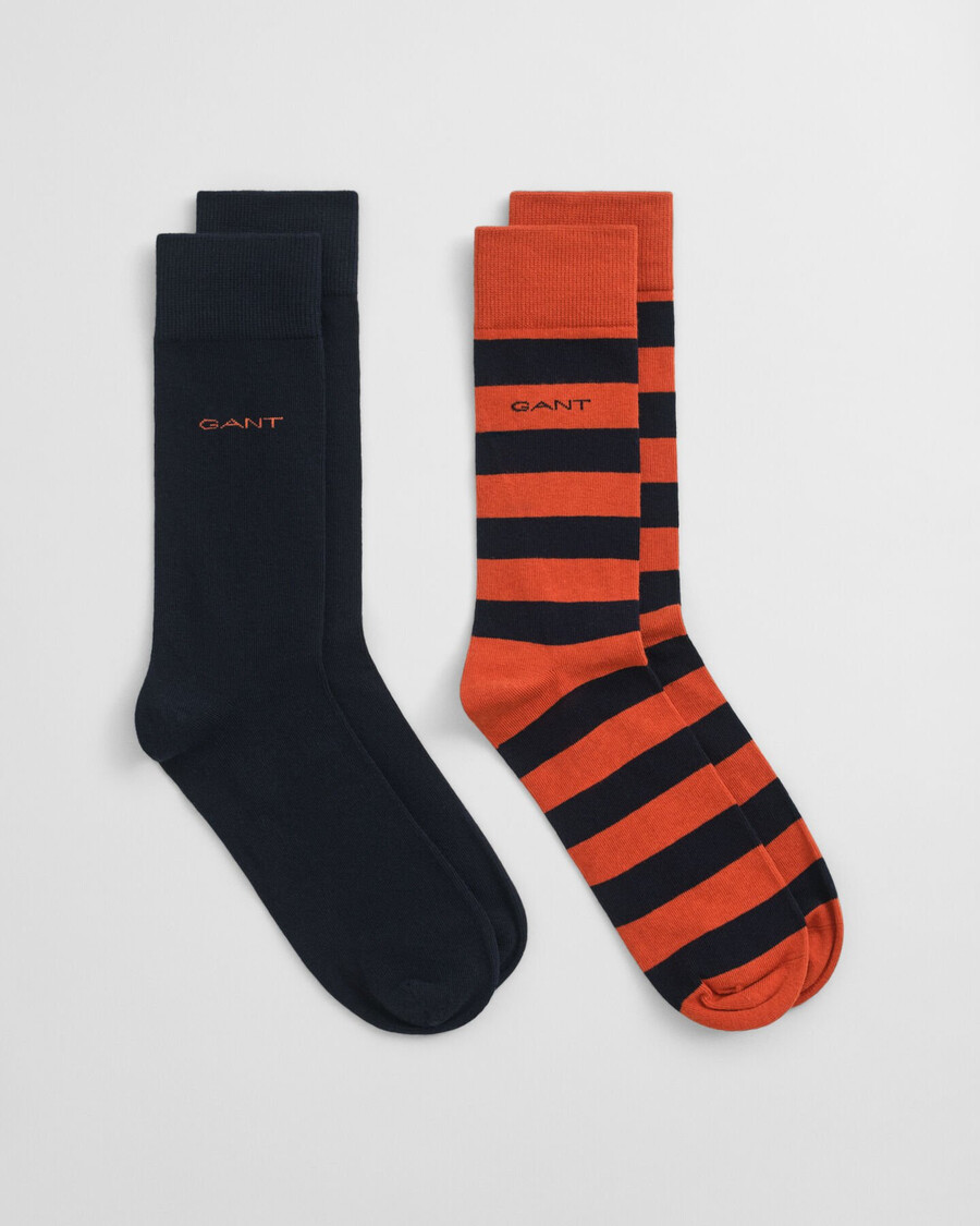 2pack barstriped solid socks - deep orange