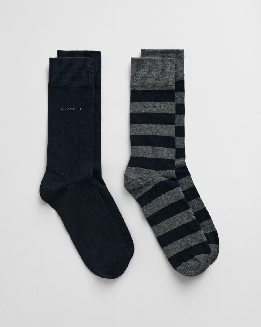 2pack barstriped solid socks - charcoal melange