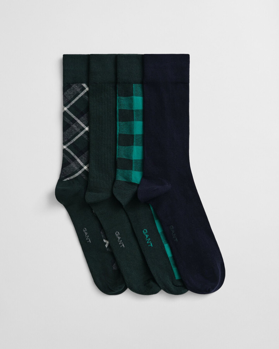 4pack checked solid socks gift box - tartan green