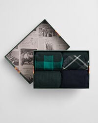 4pack checked solid socks gift box - tartan green