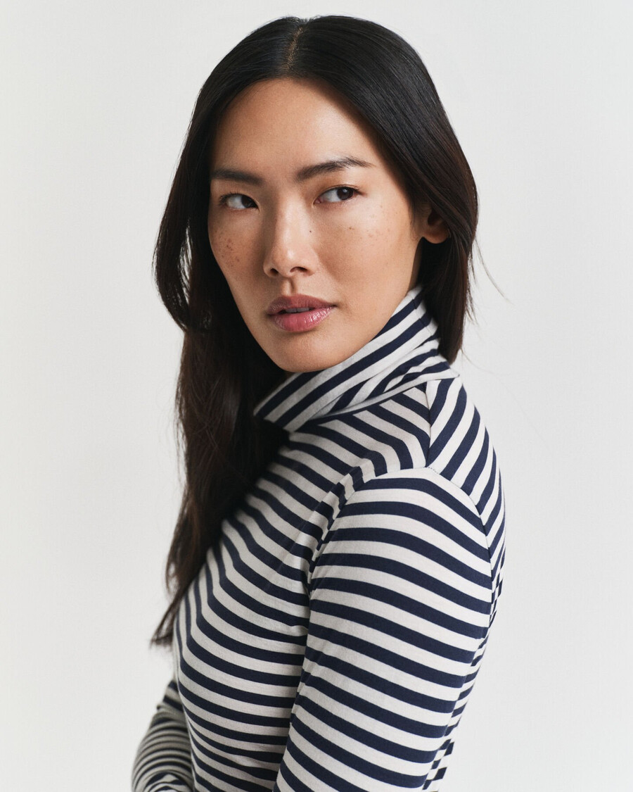 lightweight striped cotton turtleneck top - evening blue
