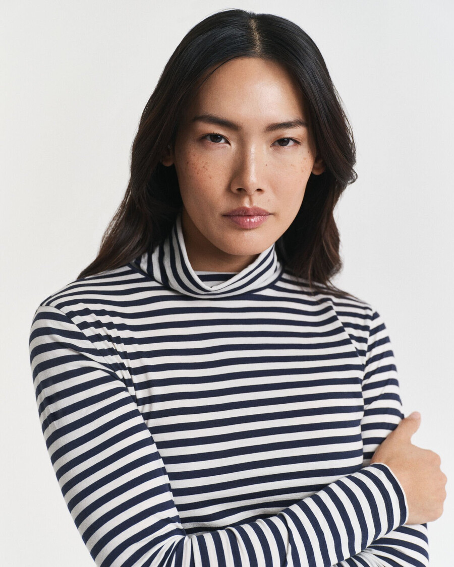 lightweight striped cotton turtleneck top - evening blue