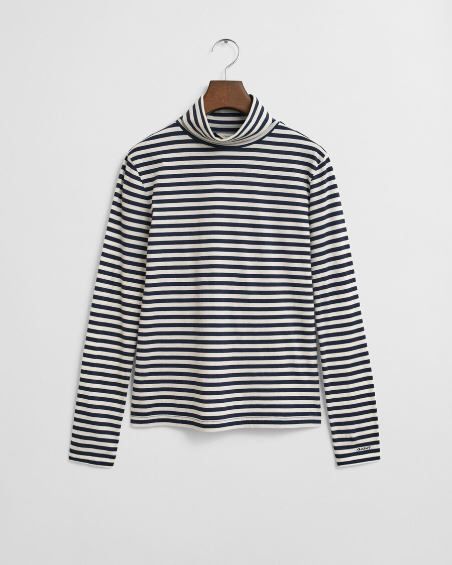 lightweight striped cotton turtleneck top - evening blue