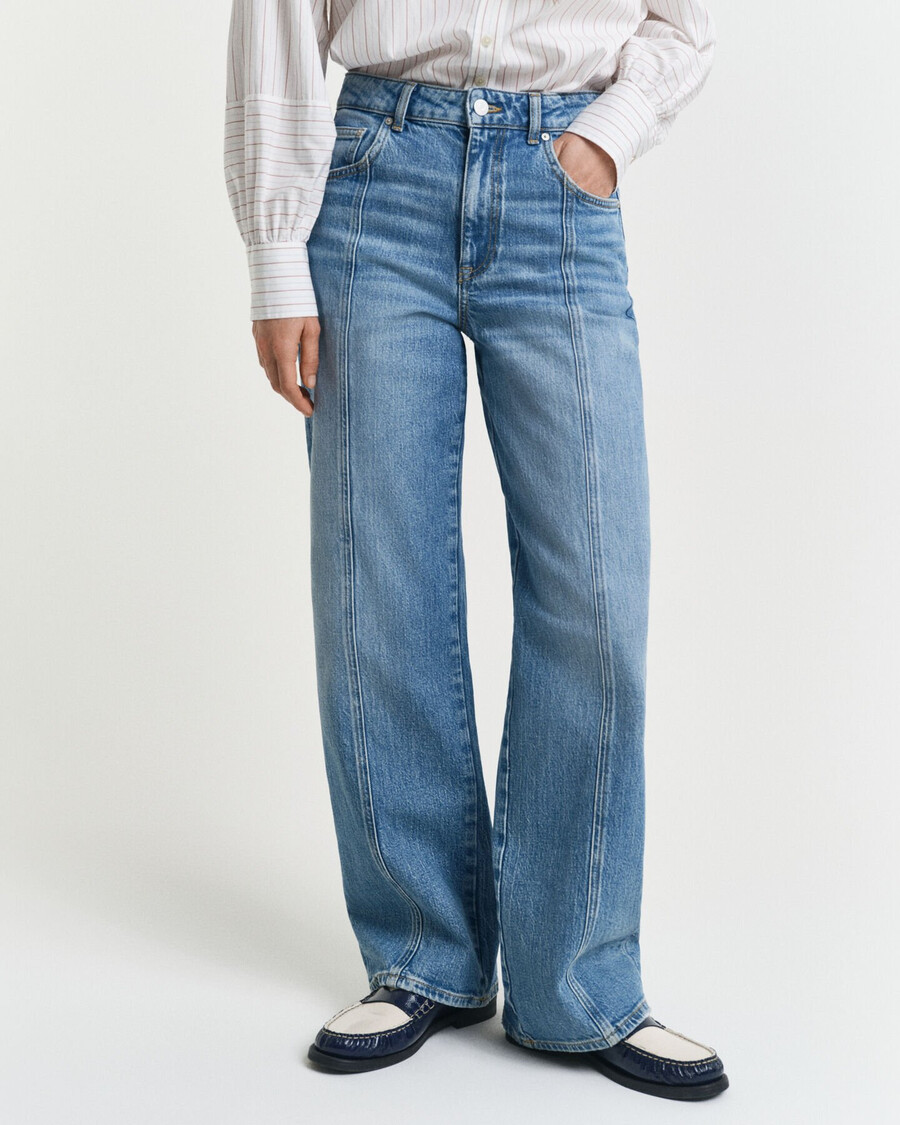 relaxed fit straight seam jeans - mid blue archive