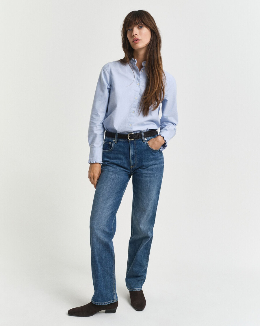 straight leg stretch jeans - mid blue broken in