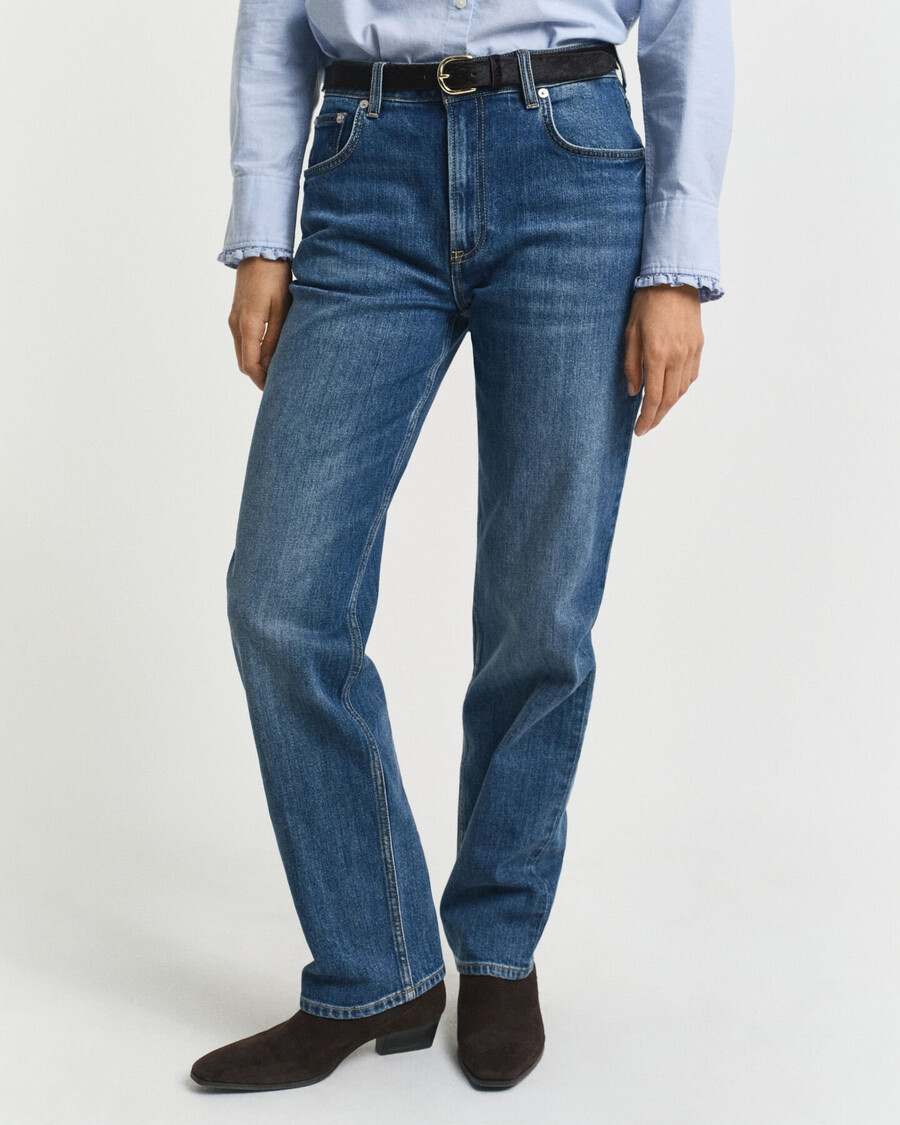 straight leg stretch jeans - mid blue broken in