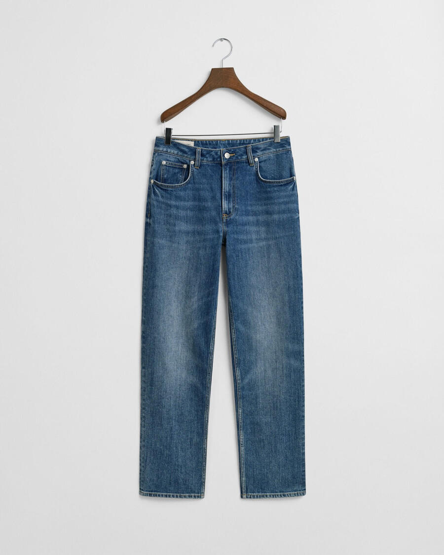 straight leg stretch jeans - mid blue broken in