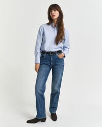 straight leg stretch jeans - mid blue broken in