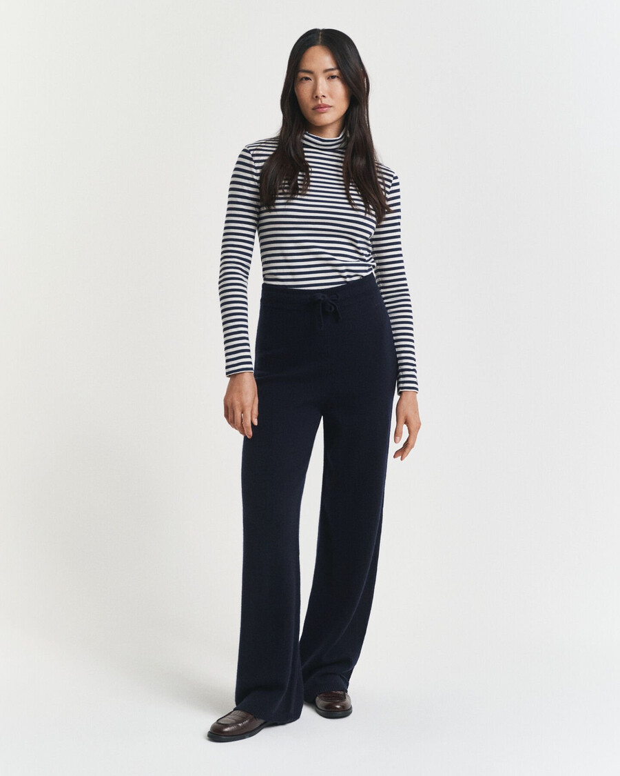 knitted wool pants - evening blue