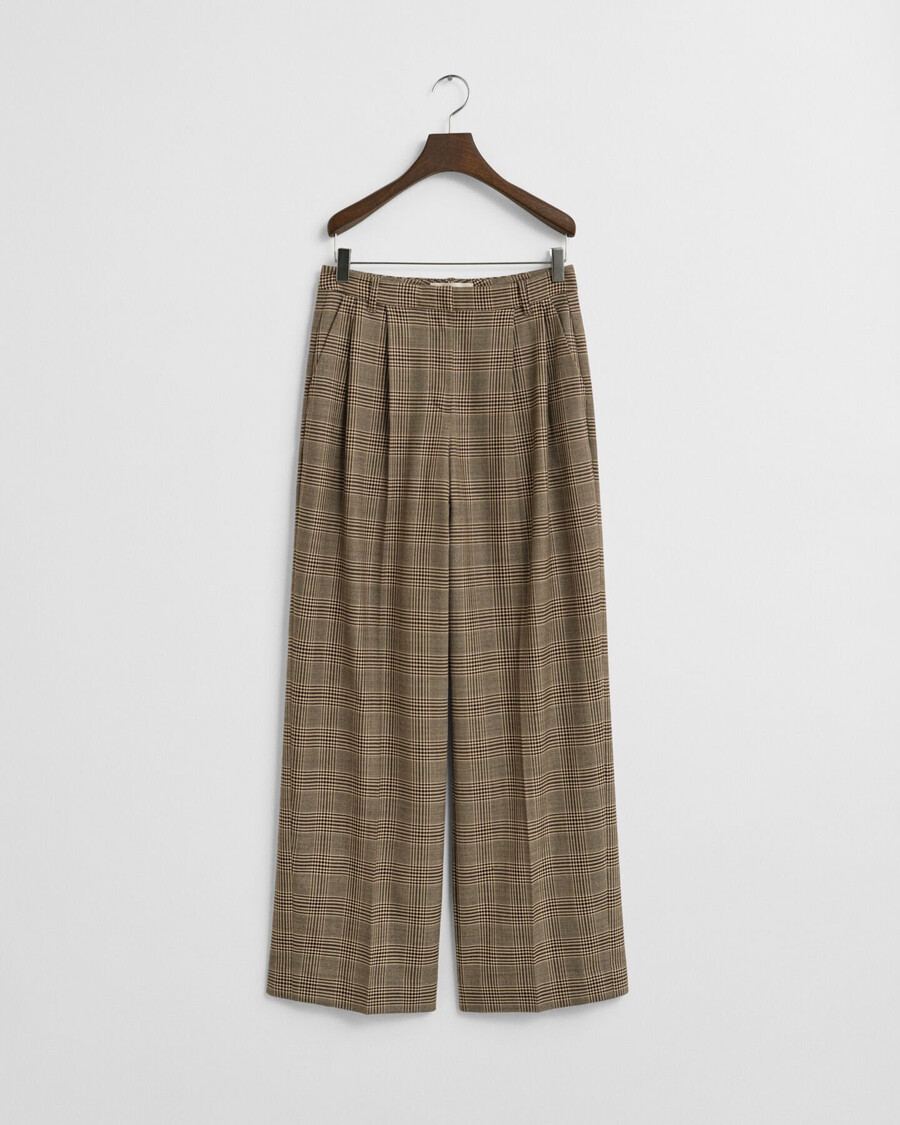 checked pleated wool blend pants - deep brown